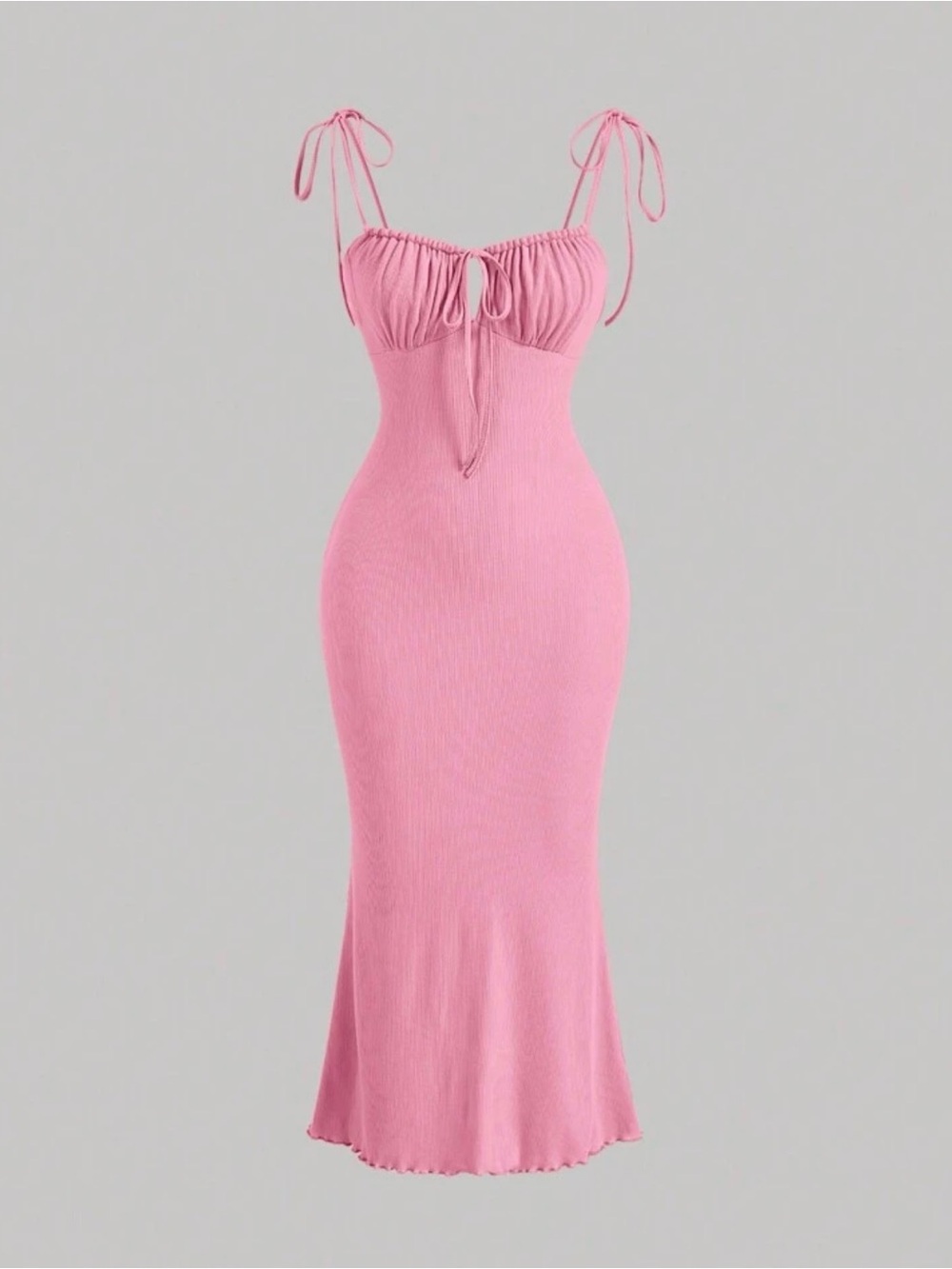 Pink Tie-Strap Ribbed Maxi Dress